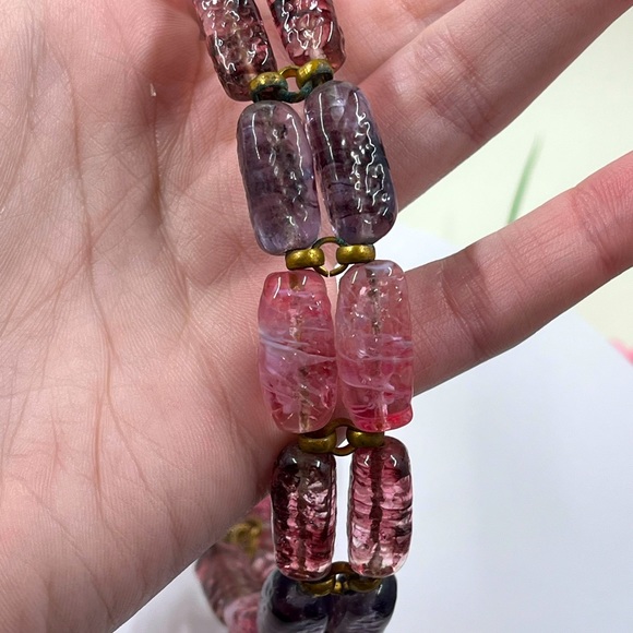 Pink and Purple Double Strand Vintage Choker Style Necklace - Picture 5 of 7